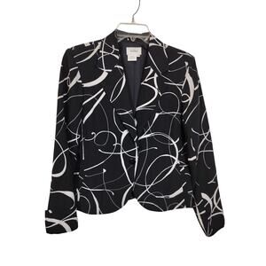 3876)Neiman Marcus Silk Linen  Abstract Black & White Single Button Blazer Sz 10